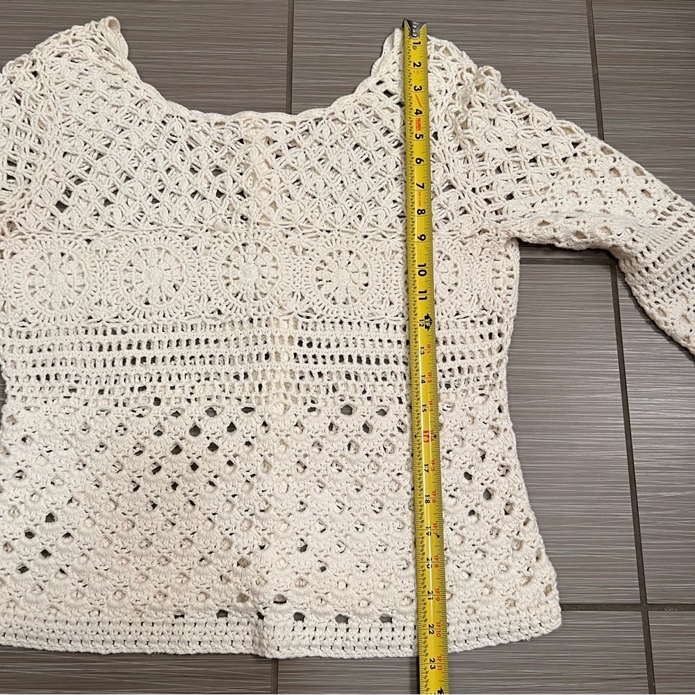 Lucky Brand Ivory Cream Crochet Top Sweater small knit - Picture 6 of 11